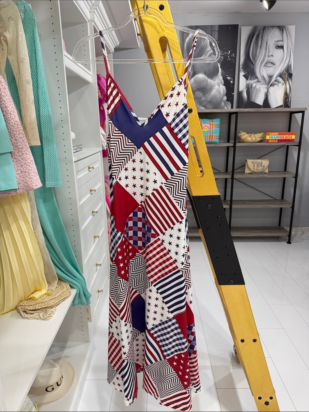 Red, White & Blue Patchwork Maxi Dress